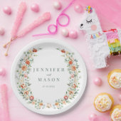 オレンジテラコッタ結婚フローラ紙プレート ペーパープレート (パーティー)