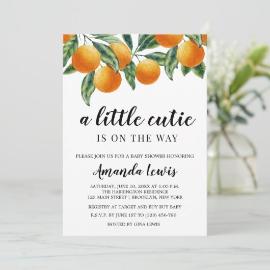 オレンジテーマリトルかわいこちゃんベビーシャワー招待状 招待状 (スタンド正面)