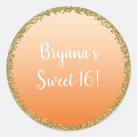 オレンジディップ金ゴールドグリッターグラムスパークルパーティー ラウンドシール (正面)