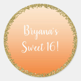 オレンジディップ金ゴールドグリッターグラムスパークルパーティー ラウンドシール