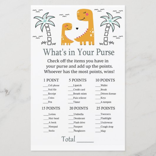 オレンジディノハンドバッグゲームのベビーシャワーの中に何がある (正面)