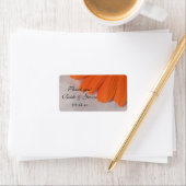 オレンジデイジーとサテン結婚のサンキューメッセージカード ラベル (インサイチュ)