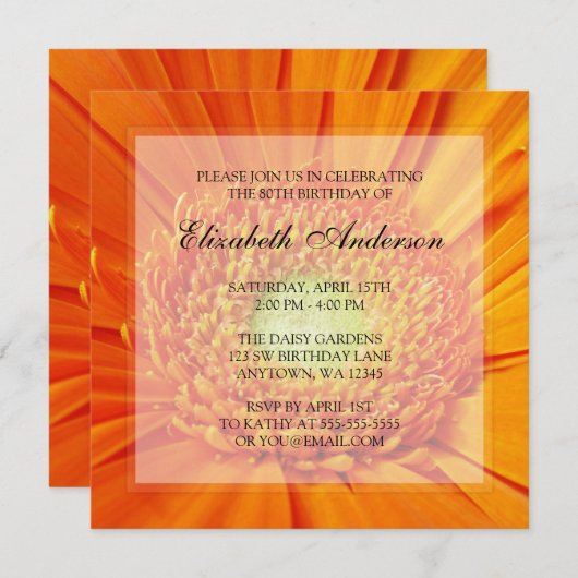 オレンジデイジーの80歳の誕生日パーティー 招待状 (正面/裏面)