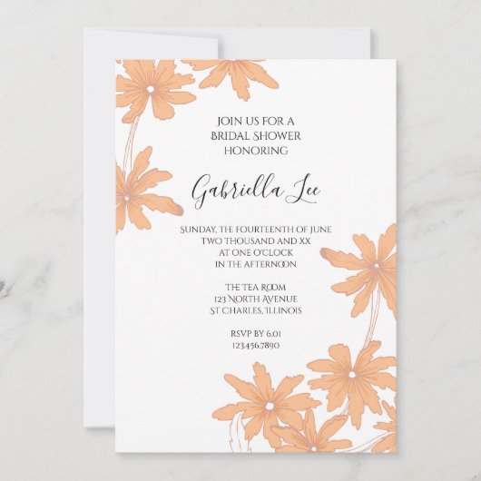 オレンジデイジーオンホワイトブライダルシャワー 招待状 (正面)
