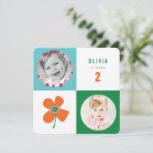 オレンジデイジースポップ・アートのクエアガール誕生日フォト招待状 招待状 (スタンド正面)