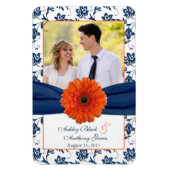 オレンジデイジーネイビー結婚ブルーフローラのフォトマグネット マグネット (縦)