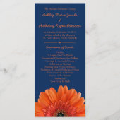 オレンジデイジーフラワーネイビーブルー結婚式 プログラム (正面)