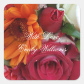 オレンジデイジーフラワーレッドローズフローラブーケ スクエアシール (正面)