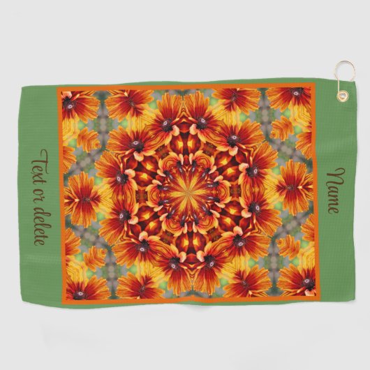 オレンジデイジーフラワー抽象芸術 パーソナライズされた ゴルフタオル (横)