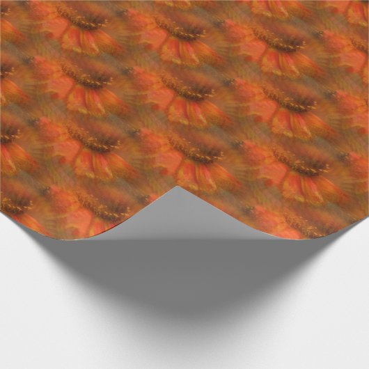 オレンジデイジーフラワー自然アートパターン ラッピングペーパー (角)
