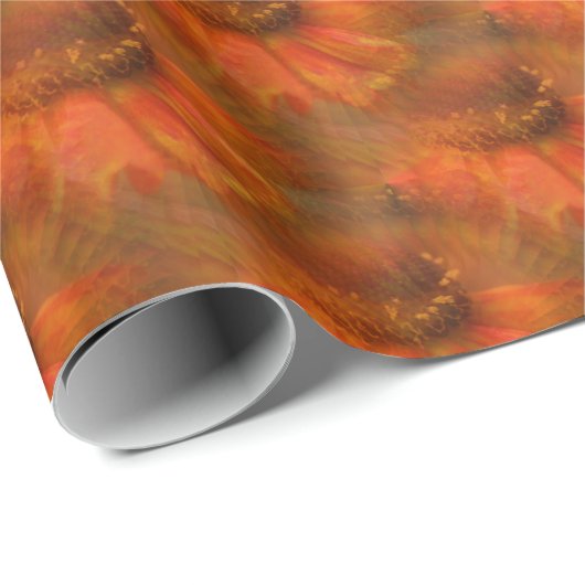 オレンジデイジーフラワー自然アートパターン ラッピングペーパー (ロールコーナー)