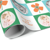 オレンジデイジーポップ・アートのフラワーシック誕生日フォトギフト ラッピングペーパー (ロールコーナー)