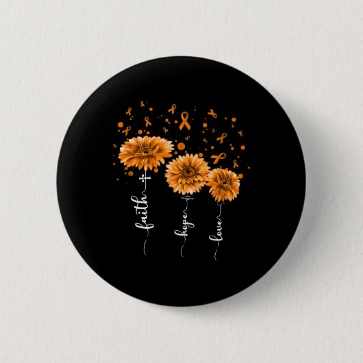 オレンジデイジー花白血病認識度 缶バッジ (正面)