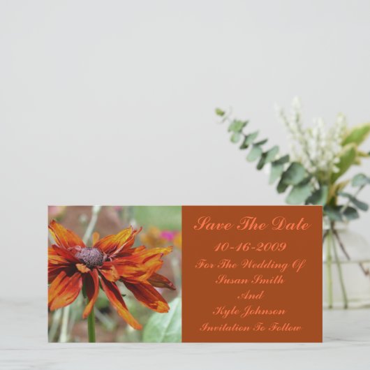 オレンジデイジー花結婚式の日付を保存 セーブザデート (スタンド正面)
