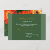 オレンジデイジー花、フローラRSVP 結婚's 出欠カード (正面/裏面)