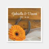 オレンジデイジー&ホースシューカントリーウェスタン結婚ズ スタンダードカクテルナプキン (正面)