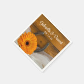 オレンジデイジー&ホースシューカントリーウェスタン結婚ズ スタンダードカクテルナプキン (角)