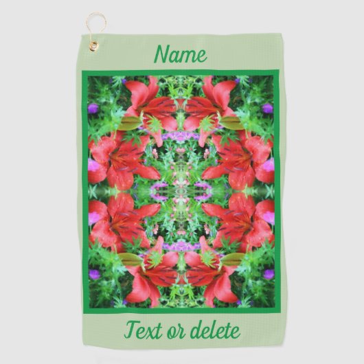 オレンジデイリリー抽象芸術フラワーアートパーソナライズされた ゴルフタオル (正面)