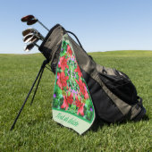 オレンジデイリリー抽象芸術フラワーアートパーソナライズされた ゴルフタオル (グリーン)