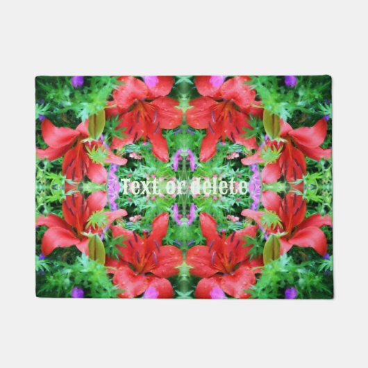 オレンジデイリリー抽象芸術フラワーアートパーソナライズされた ドアマット (正面)