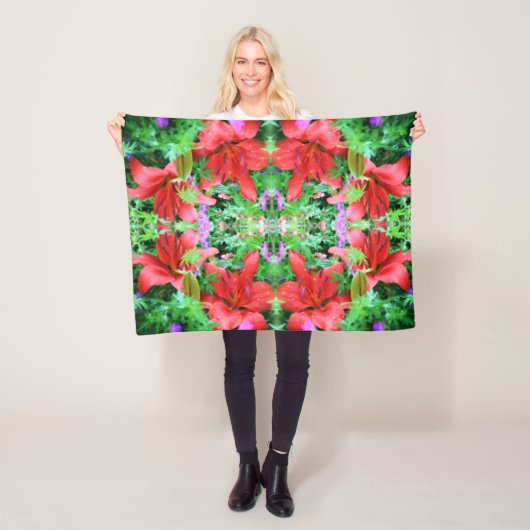 オレンジデイリリー抽象芸術フラワーアート フリースブランケット (インサイチュ)