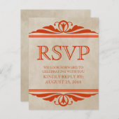 オレンジデコエレガントRSVPポストカード インビテーションポストカード (正面/裏面)