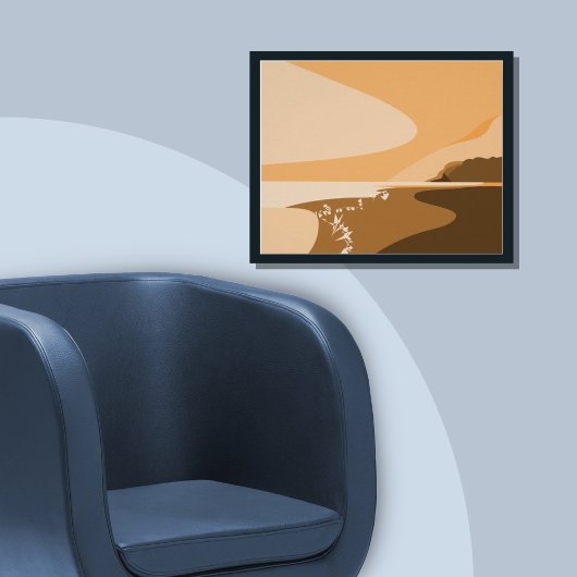 オレンジデジタスタイリッシュルアートビーチシースケープポスター ポスター