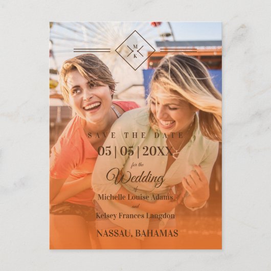 オレンジデスティネーションウェディングゲイレズ結婚ビアン ポストカード (正面)