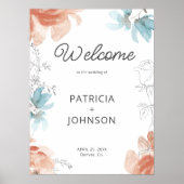 オレンジデュスチブルー結婚フローラの歓迎サインプリント ポスター (正面)