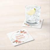 オレンジデリケート水カラーフローラブライダルシャワー スクエアペーパーコースター (インサイチュ)