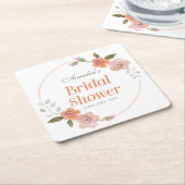 オレンジデリケート水カラーフローラブライダルシャワー スクエアペーパーコースター (アングル)