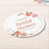 オレンジデリケート水カラーフローラブライダルシャワー ラウンドペーパーコースター (アングル)