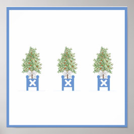 オレンジトピアリーブルーホワイトプランターボックスアートプリント ポスター