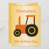 オレンジトラクターバースデーパーティー 招待状 (正面/裏面)
