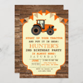 オレンジトラクター招待状、ファーム誕生日 招待状 (正面/裏面)