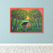 オレンジトラッパーシャックウッドフォレストランドスケープ キャンバスプリント (インサイチュ (ウッドフロア))