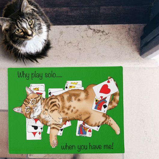 オレンジトラ猫のソリティアトランプゲーム ドアマット