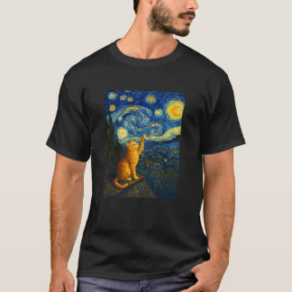 オレンジトラ猫の面白い有名な痛みのある星空 Tシャツ