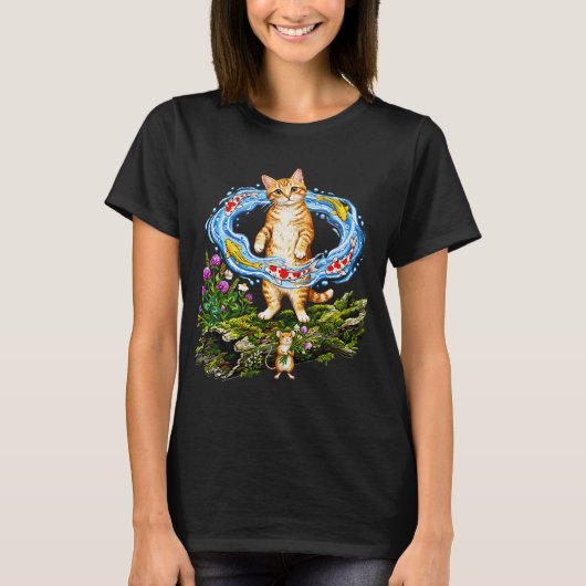 オレンジトラ猫、ネズミ、コイ Tシャツ (正面)