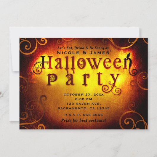 オレンジトリック不気味またはトリートハローウィンパーティ 招待状 (正面)