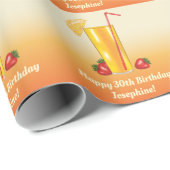 オレンジトロピカルドリンクとイチゴ誕生日 ラッピングペーパー (ロールコーナー)