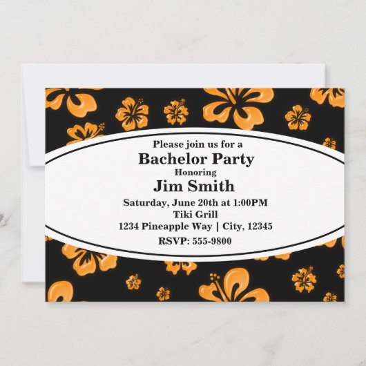 オレンジトロピカルハイビスカスフローラブラック招待状 招待状 (正面)