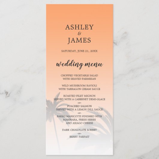 オレンジトロピカルパームツリービーチ結婚式 メニュー (正面)