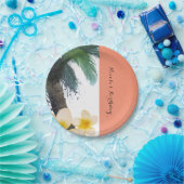 オレンジトロピカルパームツリー&プルメリアサマーパーティー ペーパープレート (パーティー)