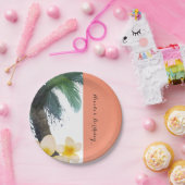 オレンジトロピカルパームツリー&プルメリアサマーパーティー ペーパープレート (パーティー)