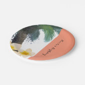 オレンジトロピカルパームツリー&プルメリアサマーパーティー ペーパープレート (アングル)