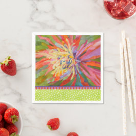 オレンジトロピカルフローラライムグリーンド縁どット スタンダードカクテルナプキン