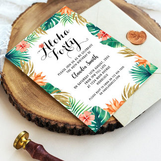 オレンジトロピカル40th誕生日招待状 招待状