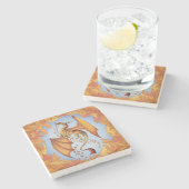 オレンジドラゴンの秋の自然ファンタジーアート ストーンコースター (横)