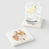 オレンジドラゴンの秋の自然ファンタジーアート ストーンコースター (横)